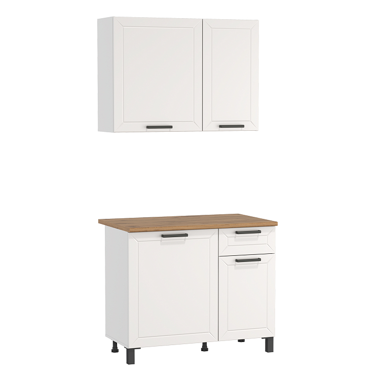 Шкаф Мадрид (1000) белый/столешница дуб вотан/ДВПО белый/ПВХ белый