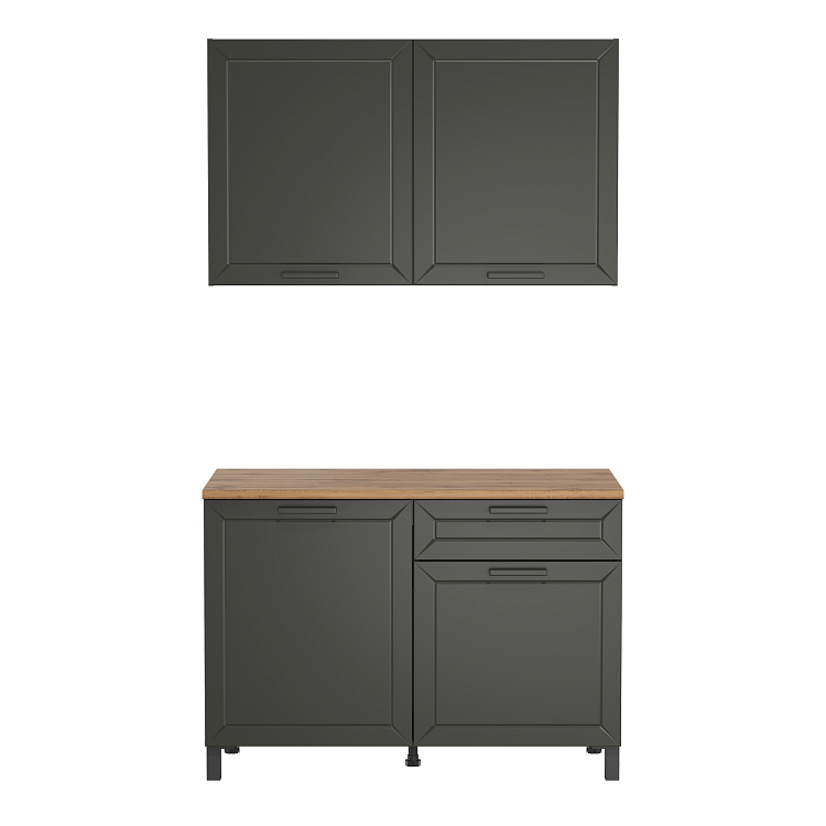 Кухня Мадрид (1000) диамант серый/столешница дуб вотан/ДВПО белый/ПВХ графит