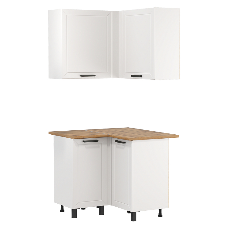 Кухня Мадрид (угловая) белый/столешница дуб вотан/ДВПО белый/ПВХ белый