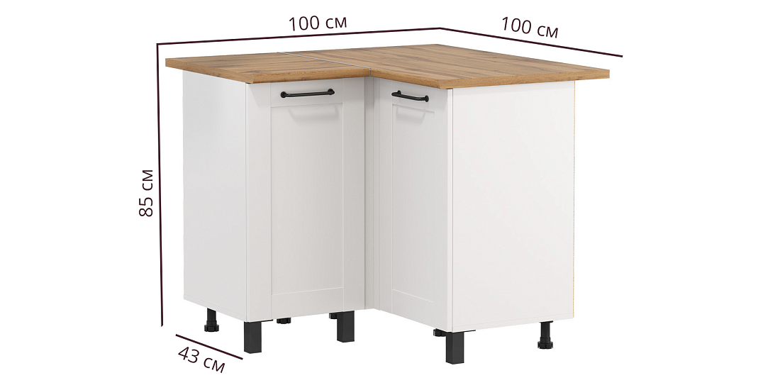 Шкаф угловой Аризона белый/столешница дуб вотан/ДВПО белый/ПВХ софт белый 0,3мм/профиль ПВХ белый О